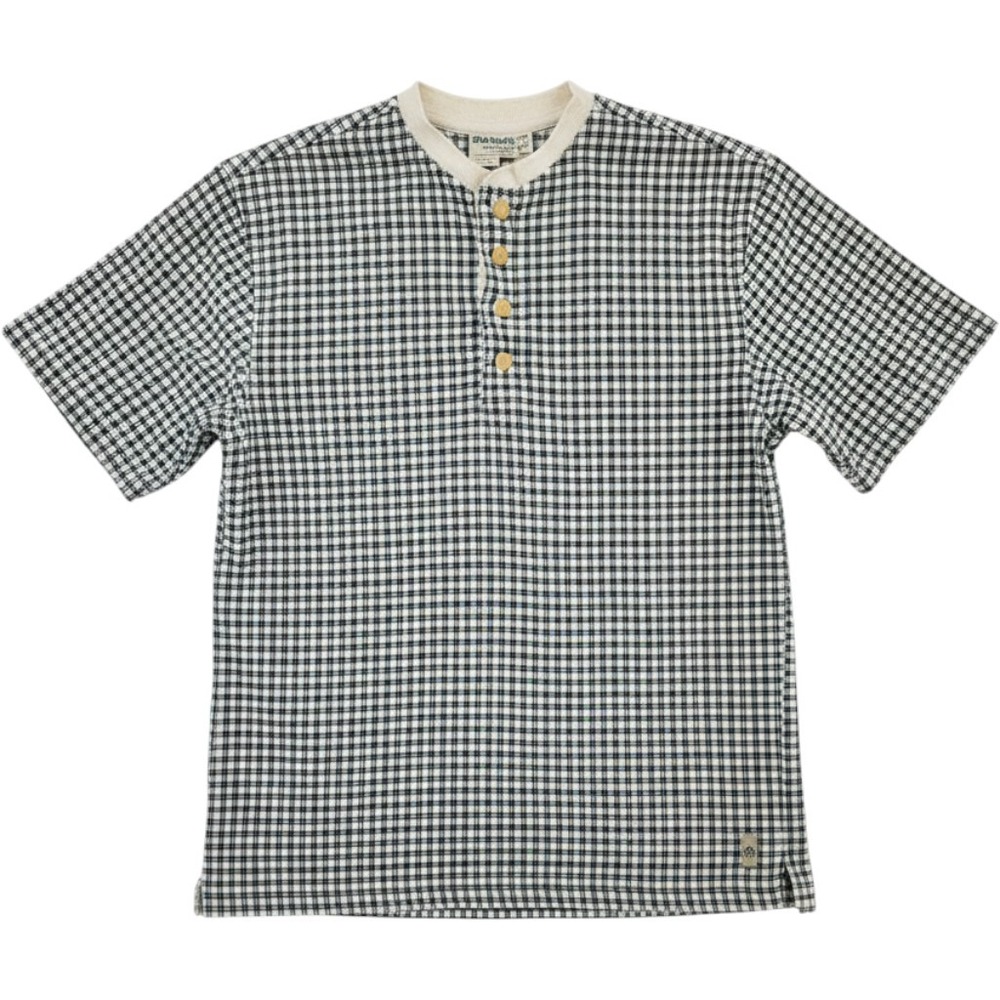 Basic Equipment Vintage 90s Plaid Henley Shirt Womens Medium Cotton Short Sleeve